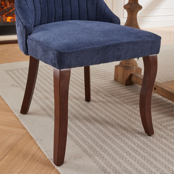 English Elm Rayon Plush High-Back Dining Chair Set with Rebound Sponge, Steel Springs & Curved Solid Wood Legs Blue W1143P190235