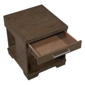 English Elm Modern Mango Veneer End Table with Dovetail Drawer and Open Shelf, Nickel Pull, Contemporary Storage Design Espresso 25.5 L x 27.5 W x 27.5 H B011P387100