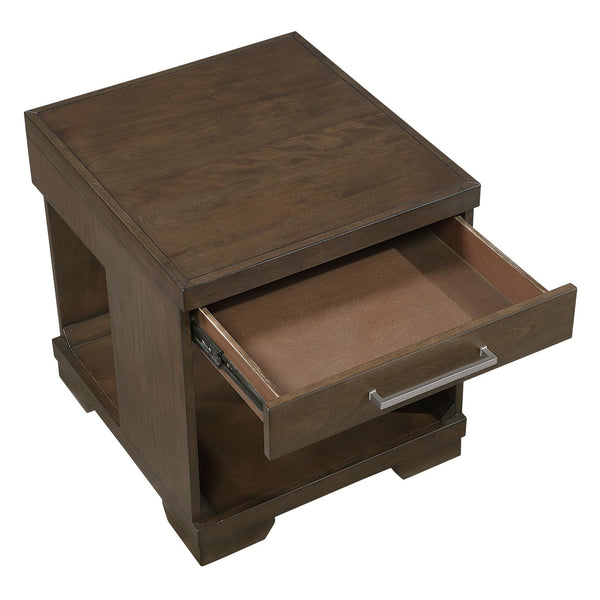 English Elm Modern Mango Veneer End Table with Dovetail Drawer and Open Shelf, Nickel Pull, Contemporary Storage Design Espresso 25.5 L x 27.5 W x 27.5 H B011P387100