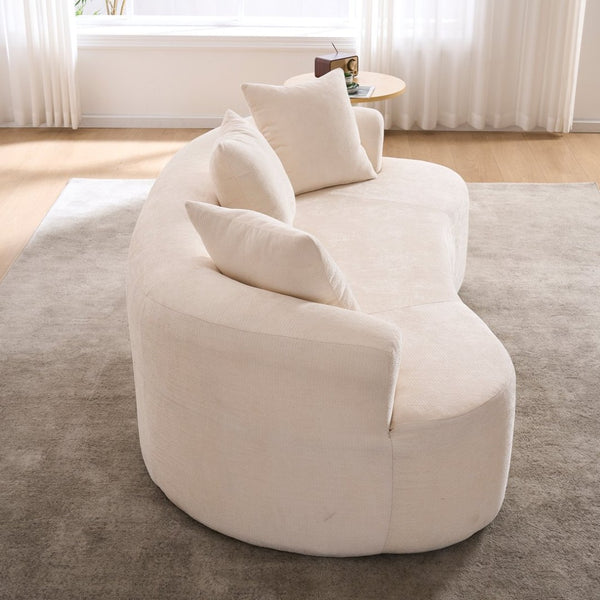 English Elm Crescent-shaped Cloud Sofa Three Seat Low Profile Chenille Living Room Curved Couch White W2012P375723