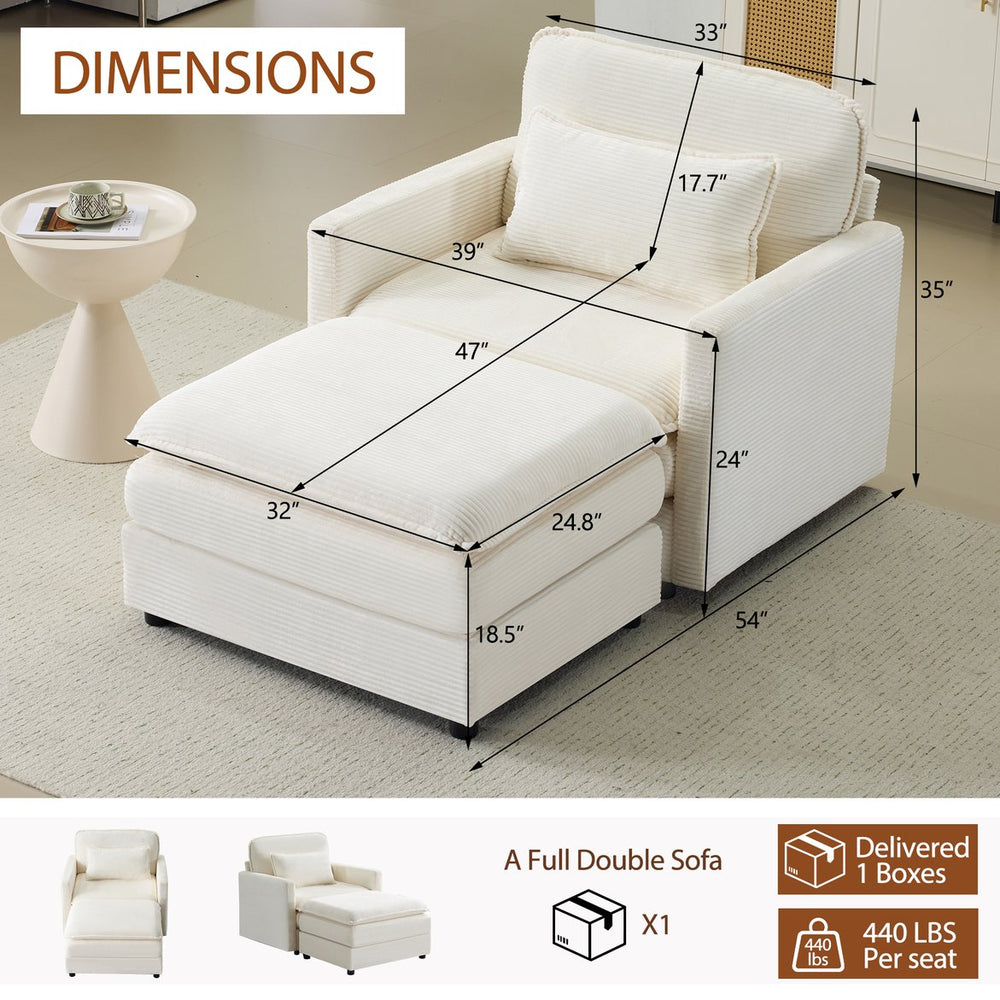 English Elm 54" Plush Cloud Sofa Modular Single with Ottoman, Beige Corduroy, High-Resilience Foam, Space-Saving Comfort W1829P324892