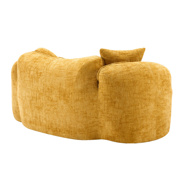 English Elm Yellow Curved Two-Person Compressed Sofa with Chenille Fabric, Spring Support, 2 Pillows, No-Assembly W3612P350748