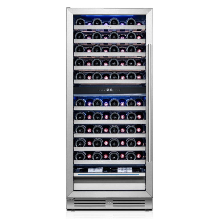 HomeRoots 55 Inch Dual Zone Stainless Steel Wine Cooler with Glass Door for Home Bar Storage Silver / Black - C 759993