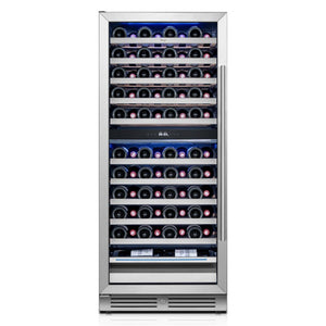 HomeRoots 55 Inch Dual Zone Stainless Steel Wine Cooler with Glass Door for Home Bar Storage Silver / Black - C 759993