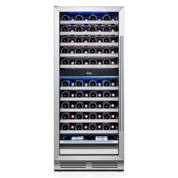 HomeRoots 55 Inch Dual Zone Stainless Steel Wine Cooler with Glass Door for Home Bar Storage Silver / Black - C 759993
