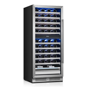55 Inch Dual Zone Stainless Steel Wine Cooler with Glass Door for Home Bar Storage