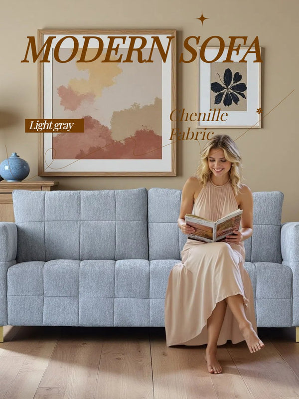 English Elm FX-P54-LG Chenille Sofa with Plush Velvet Feel, Metallic Accents & Durable Polyester Upholstery for Stylish Comfort and Versatile Modern Decor W576S00167