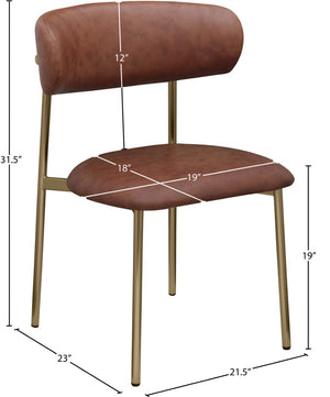 Meridian Furniture Lupita Vegan Leather Dining Chair Set of Two with Curved Back for Glam Modern Rooms Brown 759 759Brown-C