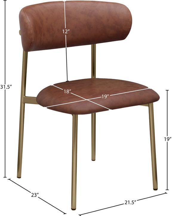 Meridian Furniture Lupita Vegan Leather Dining Chair Set of Two with Curved Back for Glam Modern Rooms Brown 759 759Brown-C