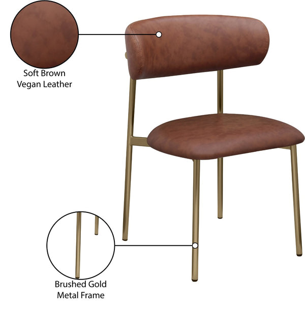 Meridian Furniture Lupita Vegan Leather Dining Chair Set of Two with Curved Back for Glam Modern Rooms Brown 759 759Brown-C