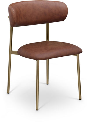 Meridian Furniture Lupita Vegan Leather Dining Chair Set of Two with Curved Back for Glam Modern Rooms Brown 759 759Brown-C