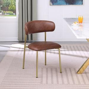 Meridian Furniture Lupita Vegan Leather Dining Chair Set of Two with Curved Back for Glam Modern Rooms Brown 759 759Brown-C