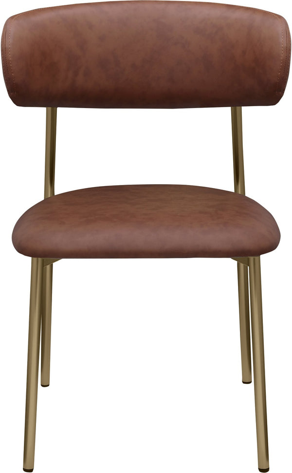 Meridian Furniture Lupita Vegan Leather Dining Chair Set of Two with Curved Back for Glam Modern Rooms Brown 759 759Brown-C