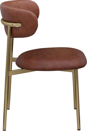 Meridian Furniture Lupita Vegan Leather Dining Chair Set of Two with Curved Back for Glam Modern Rooms Brown 759 759Brown-C