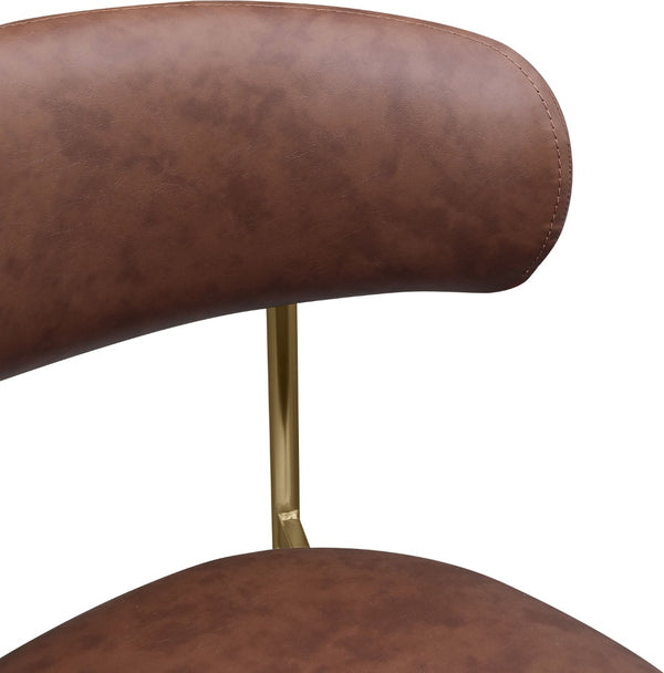 Meridian Furniture Lupita Vegan Leather Dining Chair Set of Two with Curved Back for Glam Modern Rooms Brown 759 759Brown-C