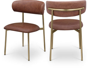 Meridian Furniture Lupita Vegan Leather Dining Chair Set of Two with Curved Back for Glam Modern Rooms Brown 759 759Brown-C