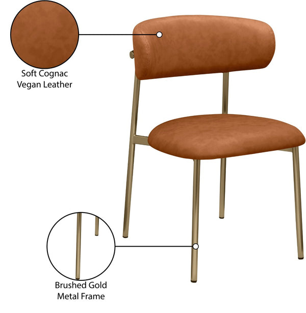 Meridian Furniture Lupita Vegan Leather Dining Chair Set of Two with Curved Back for Glam Modern Rooms Cognac 759 759Cognac-C