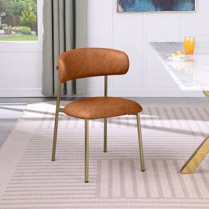 Meridian Furniture Lupita Vegan Leather Dining Chair Set of Two with Curved Back for Glam Modern Rooms Cognac 759 759Cognac-C