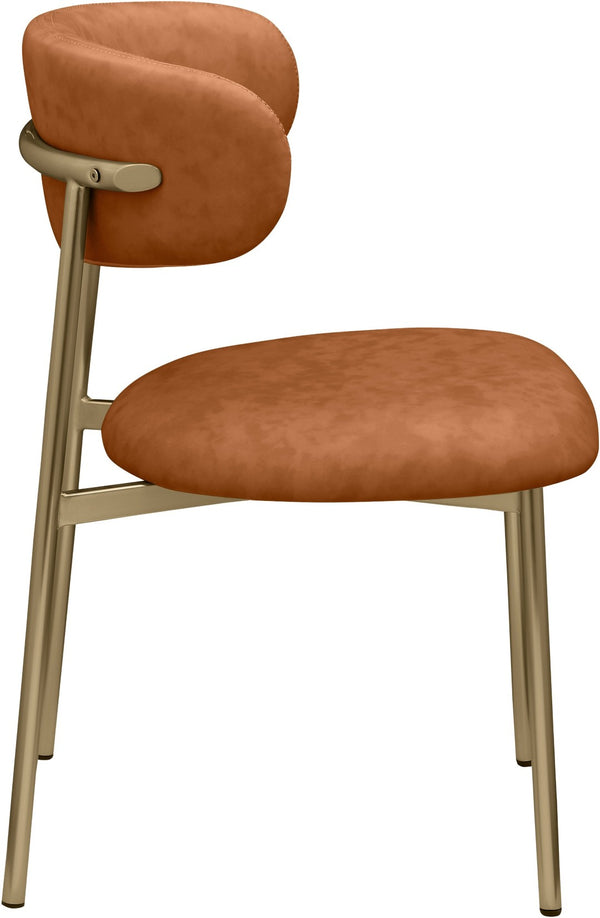 Meridian Furniture Lupita Vegan Leather Dining Chair Set of Two with Curved Back for Glam Modern Rooms Cognac 759 759Cognac-C