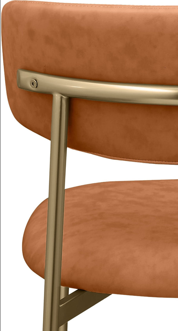 Meridian Furniture Lupita Vegan Leather Dining Chair Set of Two with Curved Back for Glam Modern Rooms Cognac 759 759Cognac-C