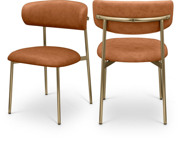 Meridian Furniture Lupita Vegan Leather Dining Chair Set of Two with Curved Back for Glam Modern Rooms Cognac 759 759Cognac-C