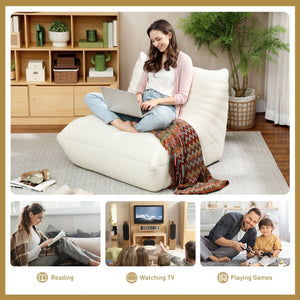 English Elm Bean Bag Floor Sofa Teddy Fleece Channel Tufted Foam Seat for Gaming Lounge T3971P405927
