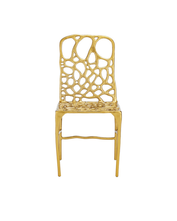 Currey & Company Honeycomb Gold Side Chair - Artistic Contemporary Design With Surrealist Honeycomb Pattern Finish Gold Cast Aluminum 4000-0231-currey-company