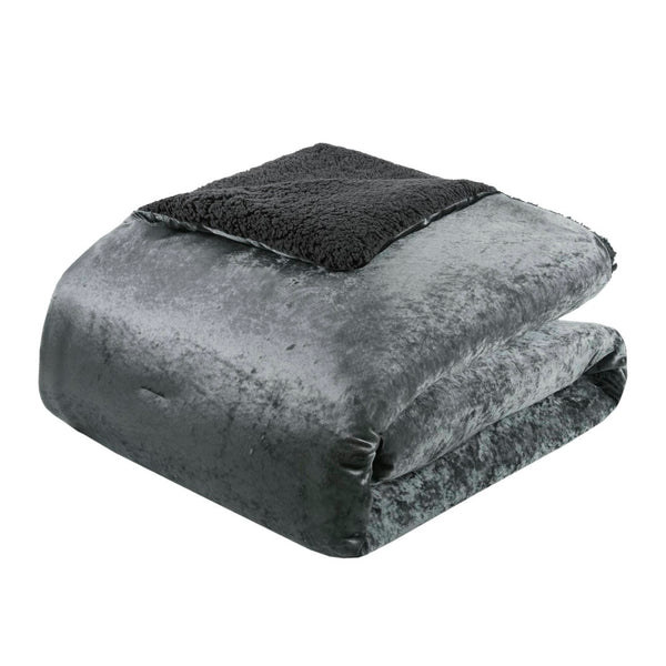 English Elm 3 Piece Crushed Velvet Reversible Comforter Set Full Queen Luxe Hypoallergenic Bedding Charcoal B035P319857