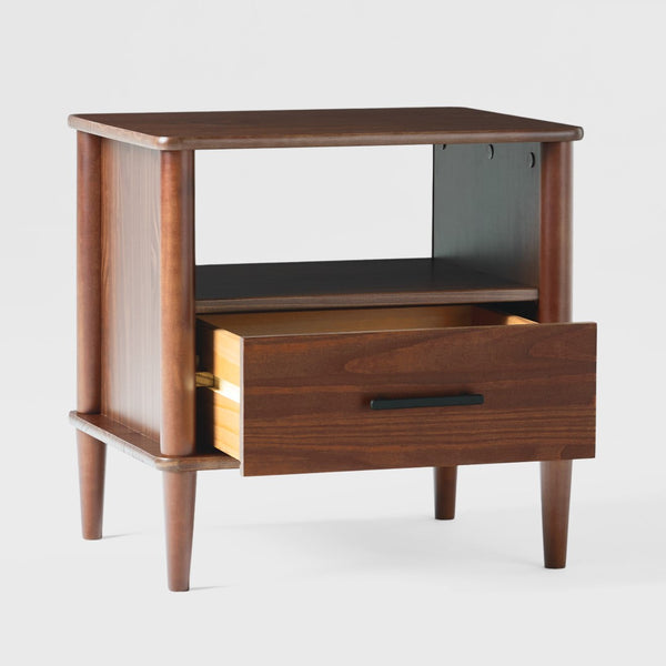 Spindle Mid-century Modern Nightstand with Drawer and Open Cubby for Stylish Storage Solutions
