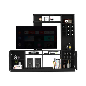 English Elm Entertainment Center Black for TVs up to 78", Double-Door Storage, Six Shelves, Engineered Wood, FSC Certified B097S00091