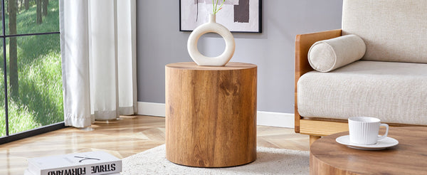 English Elm The Stylish Cylindrical Table - Versatile Coffee Table, Dining Surface, Or Compact Workbench Design W1151P200298-GIGA