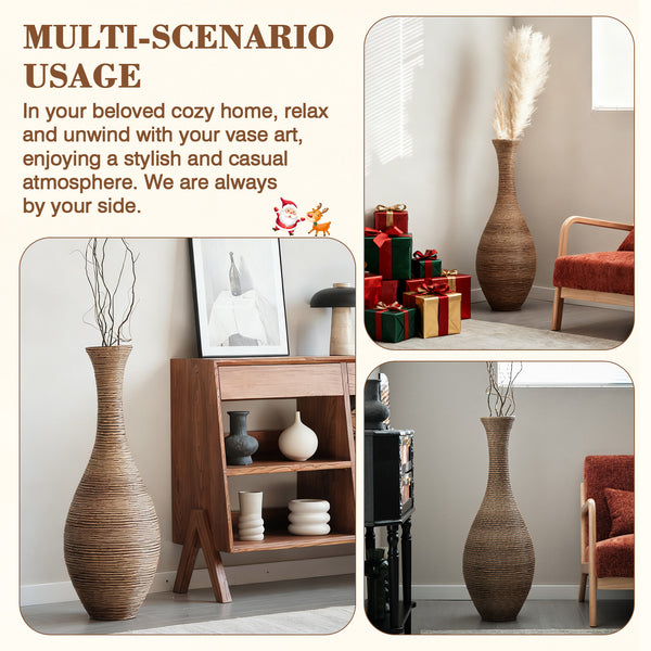 English Elm 39-inch Tall Artificial Rattan Floor Vase with Modern Beige Finish, 37.75" Sturdy Statement Accent for Living Room39-inch Tall Artificial Rattan Floor Vase with Modern Beige Finish, 37.75" Sturdy Statement Accent for Living Room Beige+Grey W2796P193944