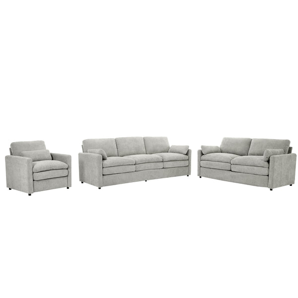 English Elm Cozy Oversized Chenille Sofa Set With Plush Double Cushions For Ultimate Comfort In Light Grey N719S001920R