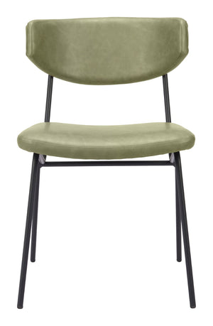 Charon Dining Chair Set of 2 - Stylish Green Vinyl Comfort with Steel Frame for Modern Dining Spaces