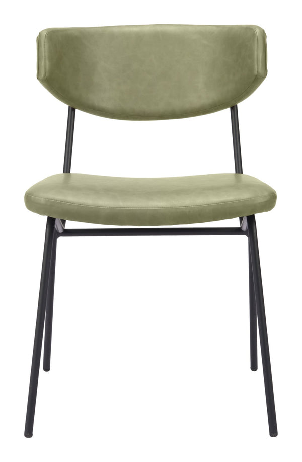 Charon Dining Chair Set of 2 - Stylish Green Vinyl Comfort with Steel Frame for Modern Dining Spaces