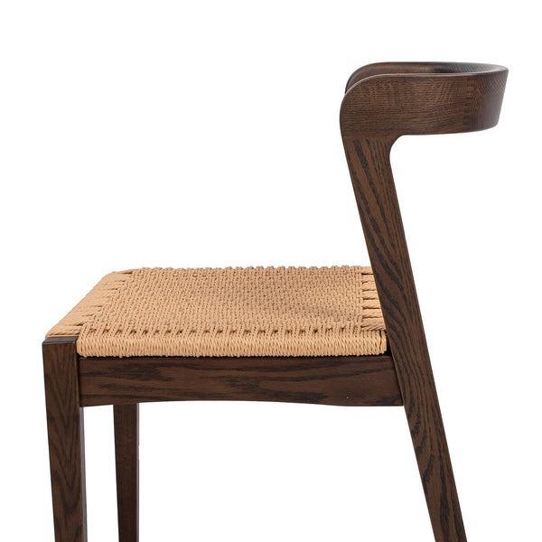 English Elm Jennifer Taylor Home - Capri Handcrafted Oak Dining Chair with Curved Back and Woven Natural Fiber Seat, Sculptural Elegance Dark Brown B2719P395562