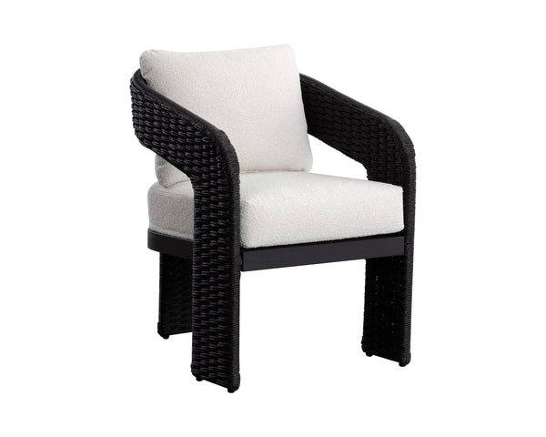 Sunpan Pylos Dining Armchair - Stylish Outdoor Seating with Durable Wicker and Soft Performance Fabric Cushion Black / Louis Cream