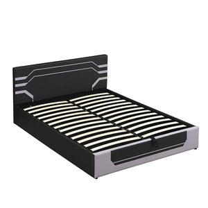English Elm Modern Cyberpunk Queen Platform Bed Hydraulic Storage Pu Upholstered Gaming Frame Black+ Gray SF000205AAE