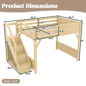 English Elm Twin Low Loft Bed Solid Pine Frame Kids Study Desk Blackboard Storage White Natural W1580S00549