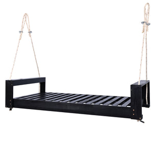 English Elm TOPMAX Twin Size Porch Swing Bed Crafted from Durable Acacia Wood with 400lb Capacity and Hemp Ropes Black N717P210135B