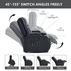 English Elm Beige Pu Leather Power Lift Recliner with Massage Lumbar Heat and Usb Charging Gray W1803S00084