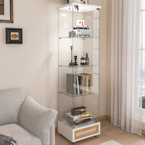 English Elm Modern Glass Display Cabinet With Drawer - Stylish Led-Illuminated Storage For Collectibles & More W241P268237