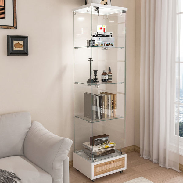 English Elm Modern Glass Display Cabinet With Drawer - Stylish Led-Illuminated Storage For Collectibles & More W241P268237