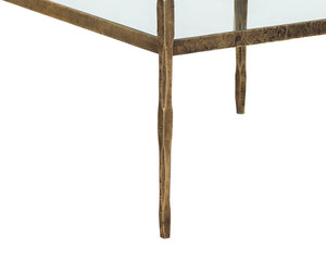 Sunpan Bruna Desk - Hand-Hammered Steel Frame with Antique Brass Finish & Clear Glass Top for Unique Style