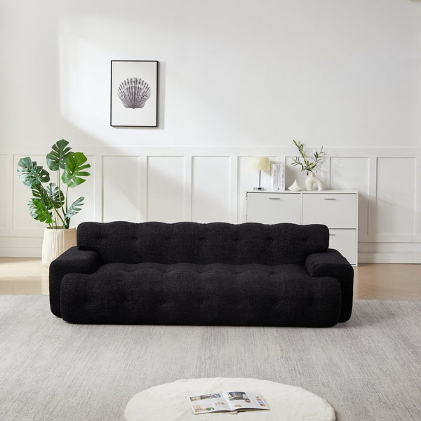 English Elm [video]87.4-inch Cloud Series Chenille Three-seater Sofa with Tufted Square Arms for Living Rooms Black W3505P383950