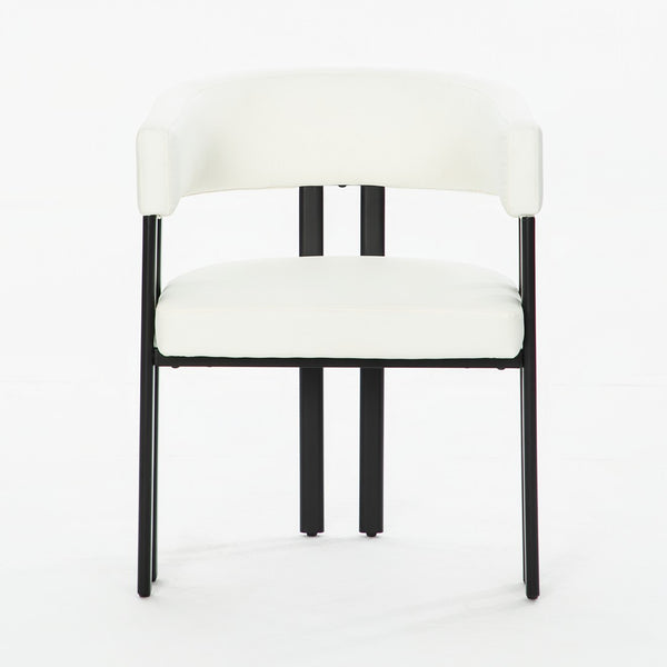 English Elm Modern Barrel Dining Chairs Set of 2 Faux Leather Wraparound Seat Metal Frame White Pu W3394P444215
