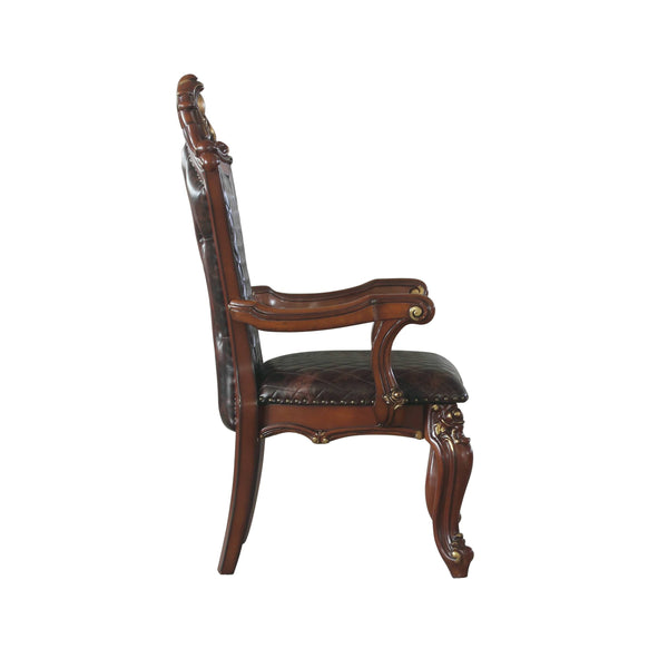 English Elm Black Black and Honey Oak Tufted Arm Chair Set of 2 — Plush Scalloped Seat, Nailhead Trim, Wood Arms, Luxurious Seating (2) B062P209275