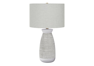 English Elm Lighting, 27"h ceramic table lamp with textured vase base, beige linen drum shade & gold finial Grey 17 L x 17 W x 19 H B2710P220141