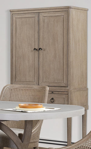 English Elm Bar Cabinet Sand Finish Solid Wood & MDF Wine Storage with Glass Holder, Pull-Out Tray, Drawers B2699P224827