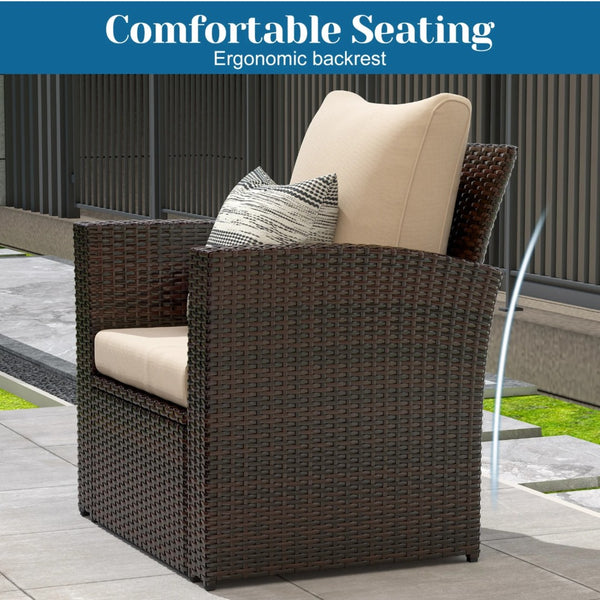 English Elm 4-piece Outdoor Wicker Conversation Set with Tempered Glass Table and Resort Style Brown B082S00060